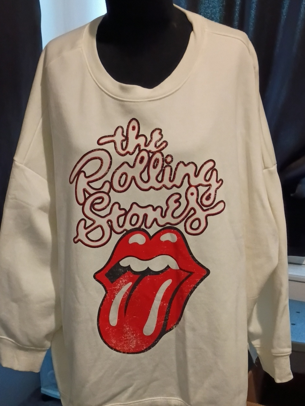 Women's  Cream Graphic Sweatshirt with Red Tongue Logo